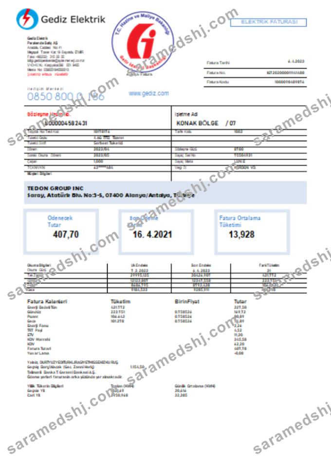 Gediz Elektrik utility business bill,  SCR